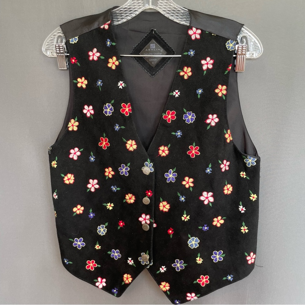 ASHLIN Genuine Leather floral embroidered vest